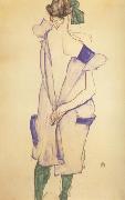 Egon Schiele Standing Girl in Blue Dress and Green Stockings.Back Viwe (mk12) oil painting picture wholesale
